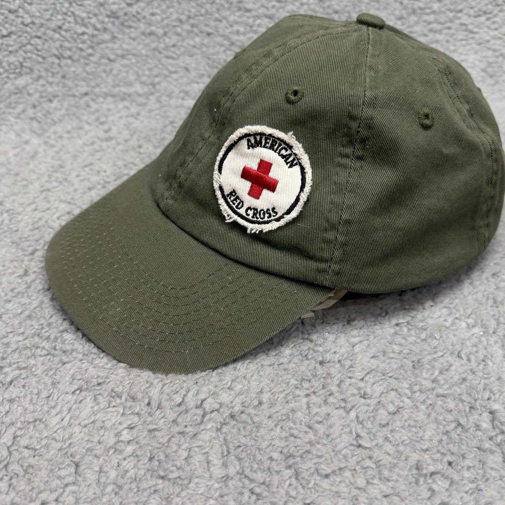 American Red Cross Hat Green One Size Low Profile Hiking Cap Off-Center Patch